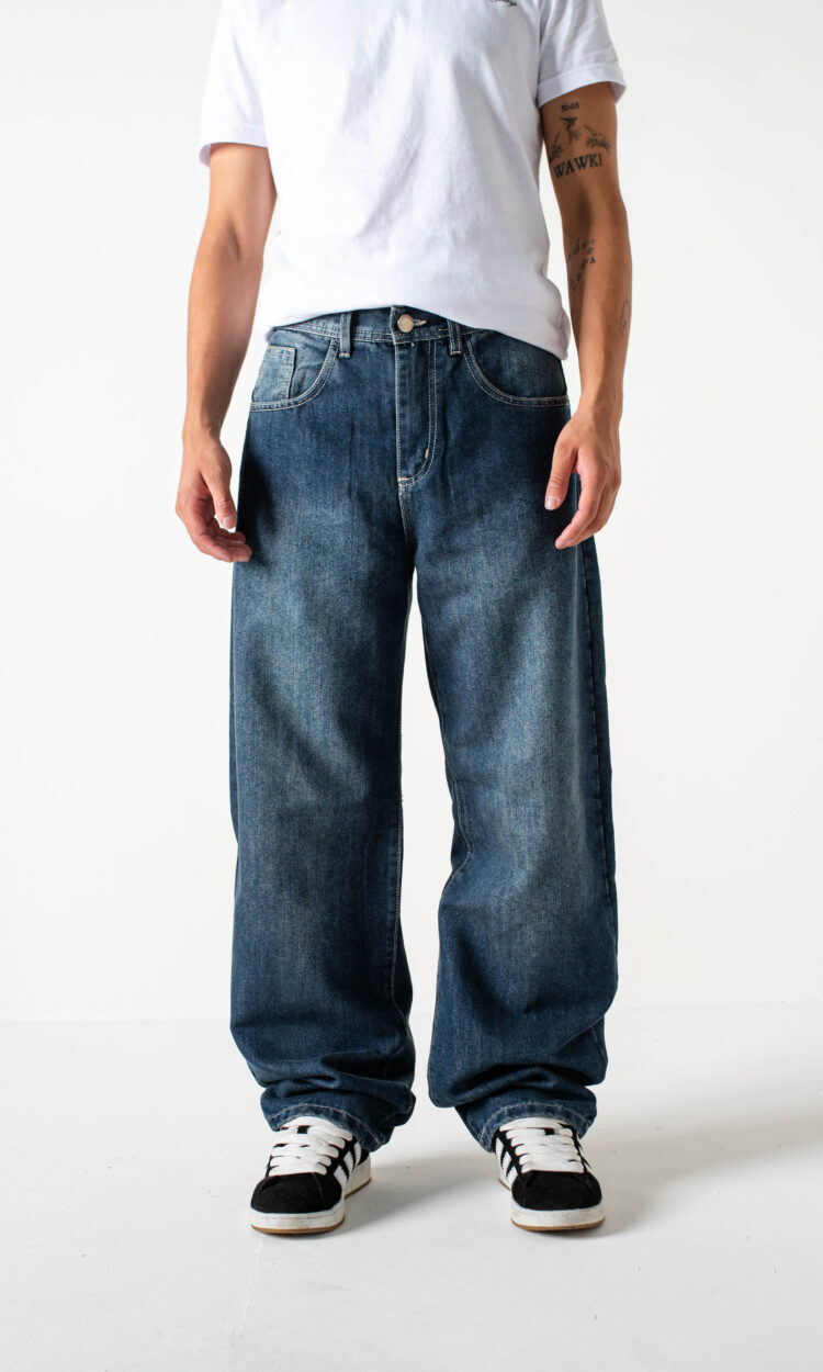 01602-RP | BAGGY AZUL ENZIMATICO PESPUNTE NATURAL RIGIDO